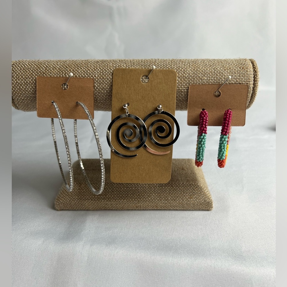 Fashion Earring Bundle of Three Pairs Multi Style & Colors Boho Hippie Festival